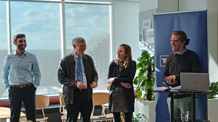 Tetra Tech Coffey East Coast Geotechnical General Manager, Troy Credlin, Tetra Tech Coffey President Brigid Moriarty, award recipient Luke Young, and Senior Principal Geotechnical Engineer Ross Best