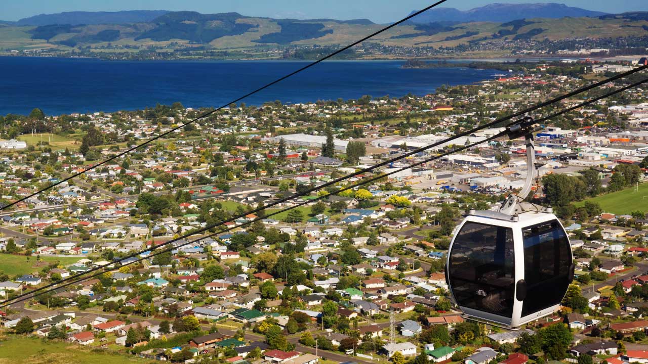 Aerial view from a gondola over the city